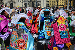 Colorfully costumed revelers