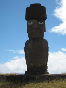 Moai with concrete eyes. Photo: Richard Kurin