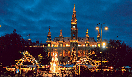 Vienna's City Hall, decorated for the holidays.