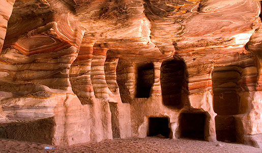 Variegated sandstone burial chambers at Petra. Photo: Paul Cowan